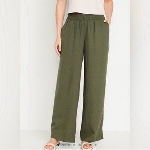 Old Navy High-Rise Wide Leg Comfort Waistband Linen Blend Pull-on Pants Green 2X